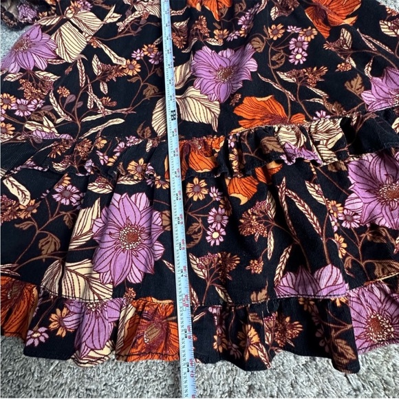 PILCRO TIERED CORDUROY RUFFLED FLORAL BOHO MINI DRESS medium BLACK long sleeve - Picture 14 of 15